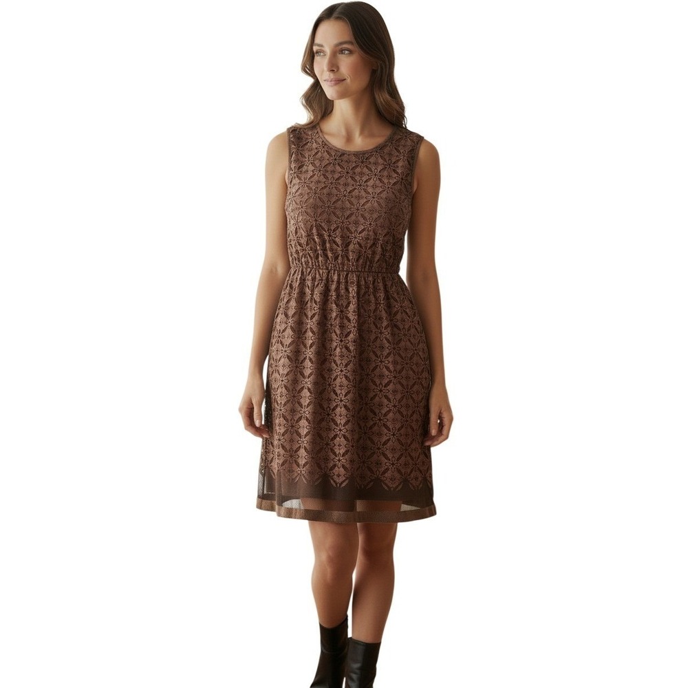 Studio M Brown Fairy Grunge Lace Sheer Mesh Dress Sleeveless Y2K S
